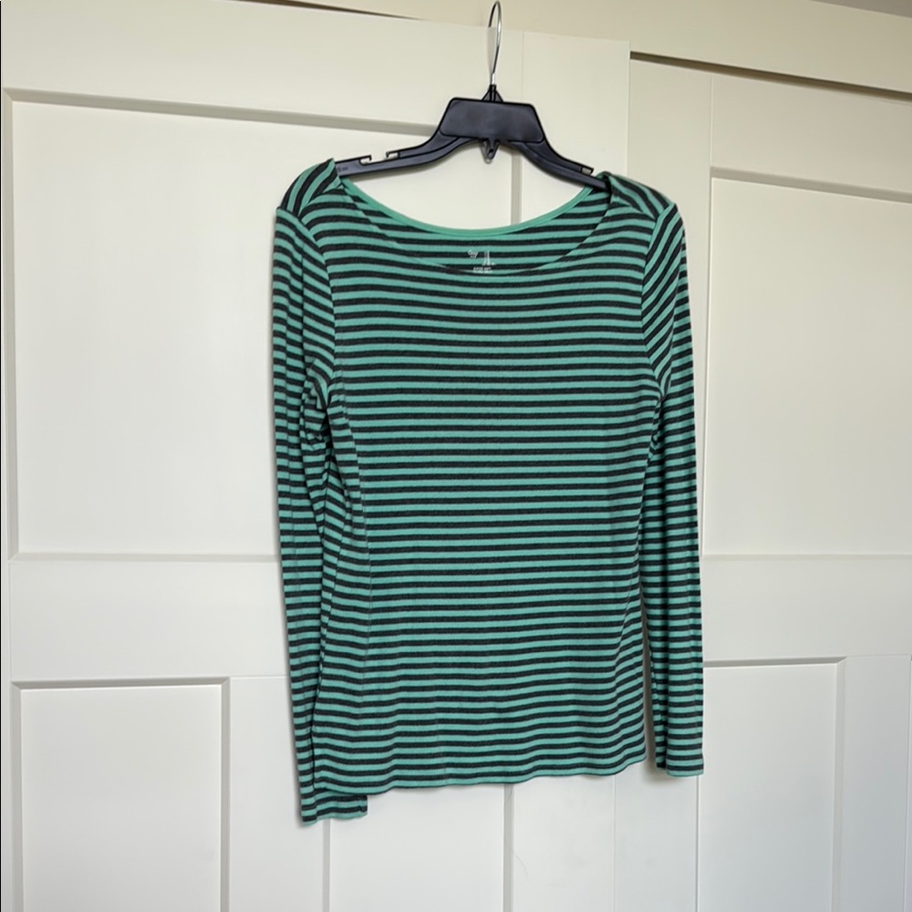 GAP Green and Black Striped Long Sleeve Top